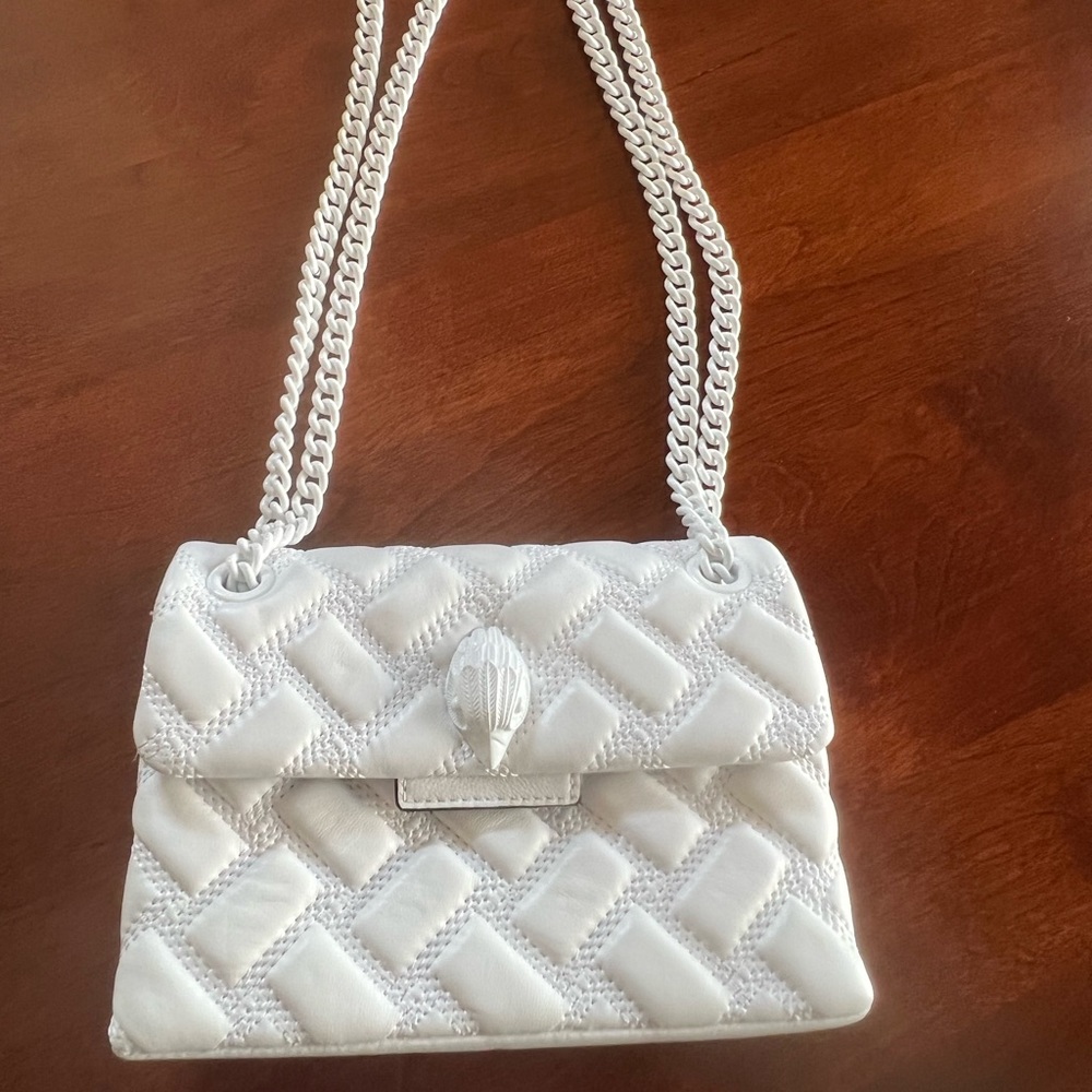 NWOT Kurt Geiger Kensington White Puffy Leather Purse with White Chain Handle.